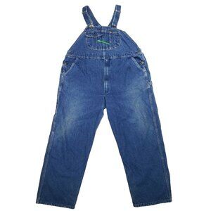 Key Imperial Bib Overalls Mens 46 x 30 Distressed Baggy Blue Denim Carpenter